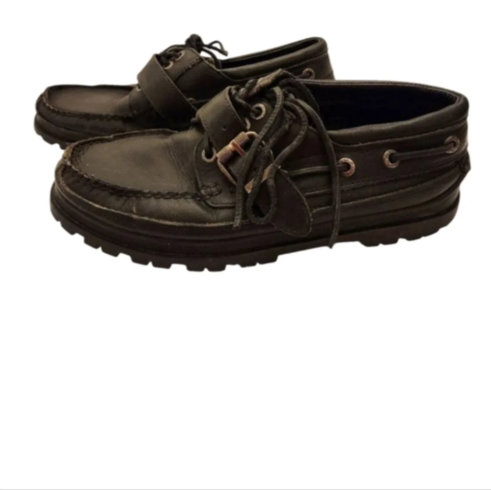 Polo Ralph Lauren vintage black buckle deck boat shoes loafers men's size 10.5 D